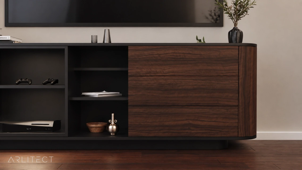 TANGENT ceviz çekmece cepheleri ve sağ oval yan kapak detayı
